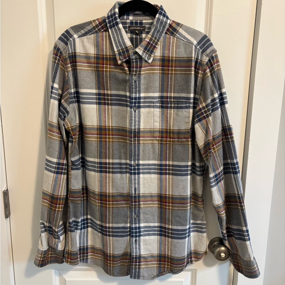 Eddie Bauer Men's Casual Plaid Shirt - Blue, Gray, Orange